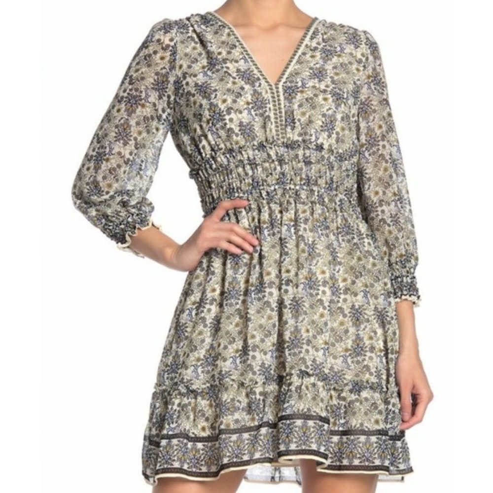 Max Studio Womens Floral V-Neck Smocked Mini Dress Size XL New